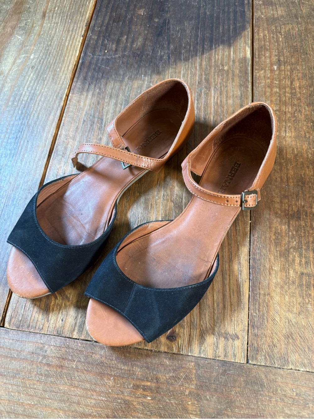 Bernardo Black and Brown Open-Toe Mary Jane Flats